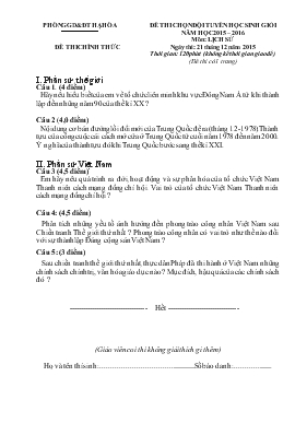 Đề thi chọn đội tuyển học sinh giỏi năm học 2015 2016 môn lịch sử